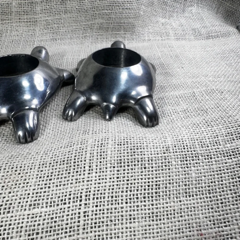 Restoration Hardware Turtle Tealight Candle Holders Metal Pair Pewter Finish
